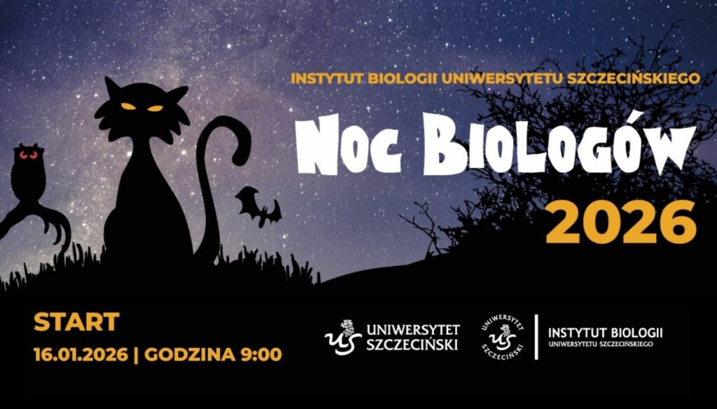 Plakat XV Nocy Biologów na Uniwersytecie Szczecińskim 16 stycznia 2026