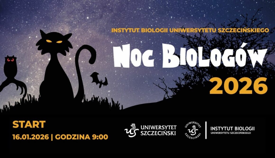 Plakat XV Nocy Biologów na Uniwersytecie Szczecińskim 16 stycznia 2026