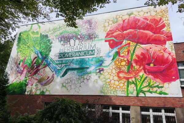 Botaniczny mural na budynku Instytutu Biologii
